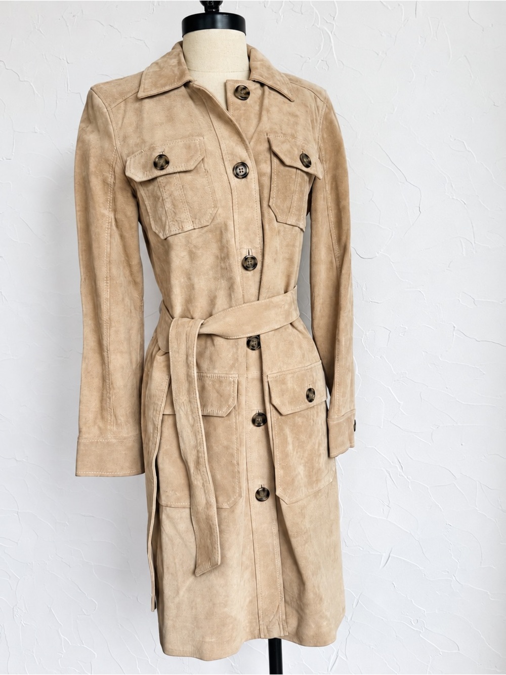 INC International Concepts Beige Suede Trench Coat with Belt